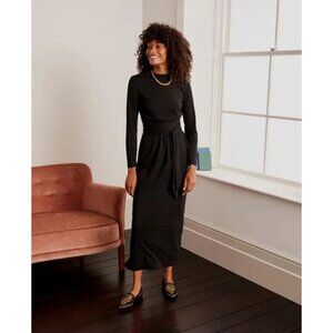 NEW Boden butter soft black long slv Cara Midi Dress womens size US 8 R